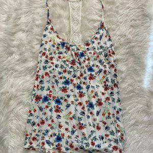 O'Neill Floral Crochet Back Tank camisole White with multicolor flowers Large
